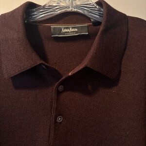 Neiman Marcus Men's Brown Polo Neck Long Sleeve Wool/Cashmere Sweater